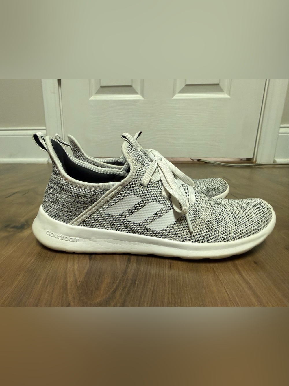 adidas Grey White Cloudfoam Knit Athletic Sneakers